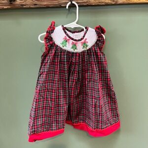 Trish Scully Child‎ Girls Plaid Christmas Tree Smocked Dress Size 3